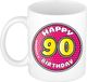 Bellatio Decorations Mok - 90 jaar - Roze - 300 ml - Keramiek