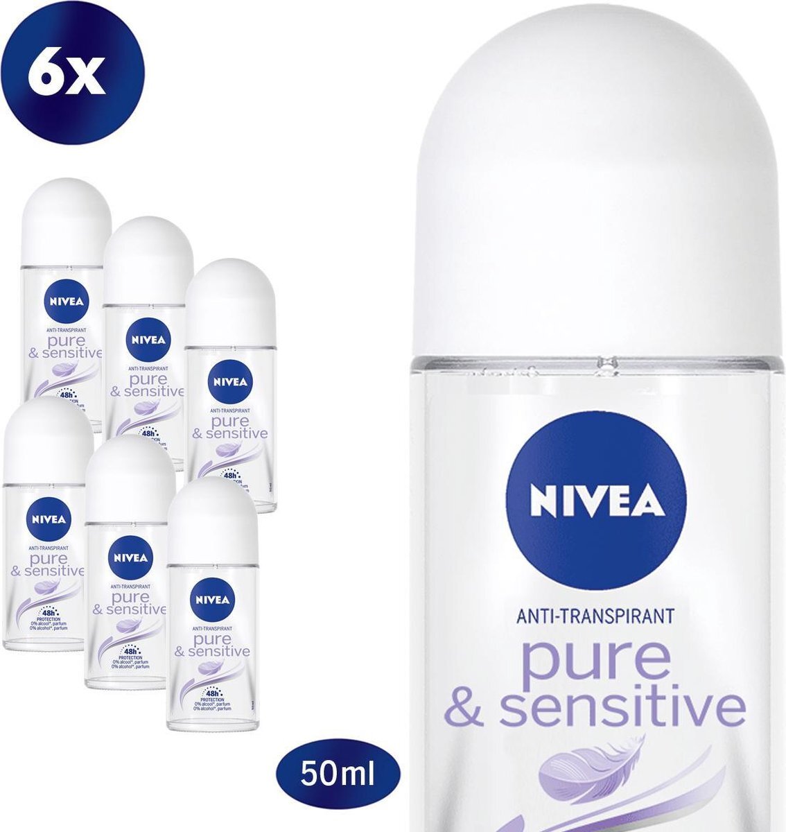 Nivea Pure & Sensitive - 6 x 50 ml - Voordeelverpakking - Deodorant Roller