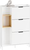 SoBuy FSR209-WN Schoenenkast, wit, MDF + bamboe, 90 x 19 x 129,5 cm