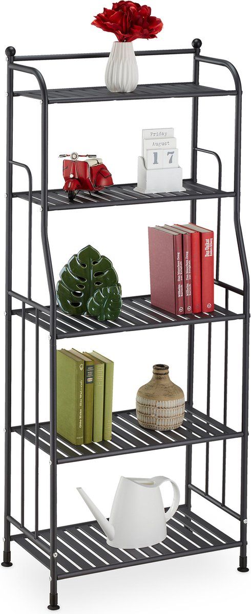 Relaxdays badkamerrek - opbergrek 5 etages - zwart metaal