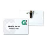 Tarifold Fr 200571 - Set van 25 naamplaatjes met combi/pin en clip, milieuvriendelijk PET, bezoekersbadges, seminars, conferenties, lounges - 90 x 58 mm - Inclusief Bristol A4 om te bedrukken (25