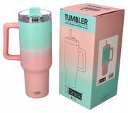 IDRINK - Tumbler thermosfles voor onderweg, 1,2 l met handvat en rietje (watergroen/roze)
