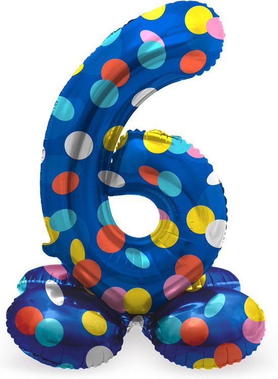 Folat Staande Folieballon Cijfer 6 Colorful Dots - 72 cm