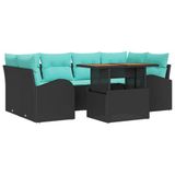 vidaXL Tuinbank - Set - 7 - st - Zwart - Poly - rattan