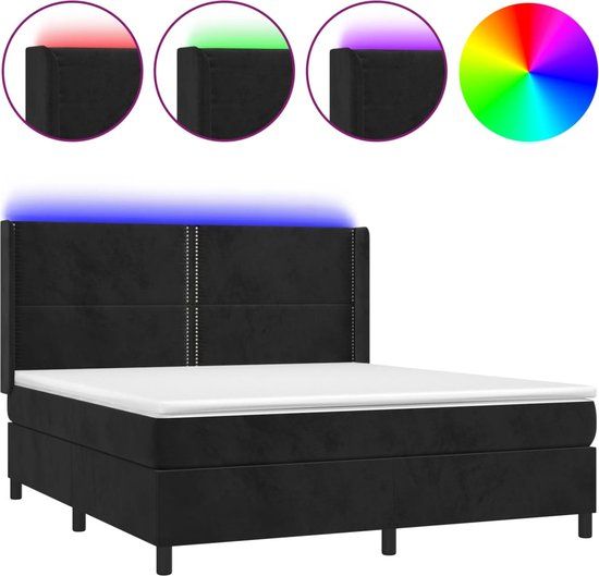 vidaXL Boxspring met matras en LED fluweel zwart 160x200 cm