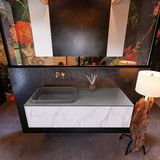Mondiaz ERIN 120cm badmeubelset onderkast kleur carrara met 1 lade Wastafel RIDGE links zonder kraangaten kleur Dark grey ERIN12216