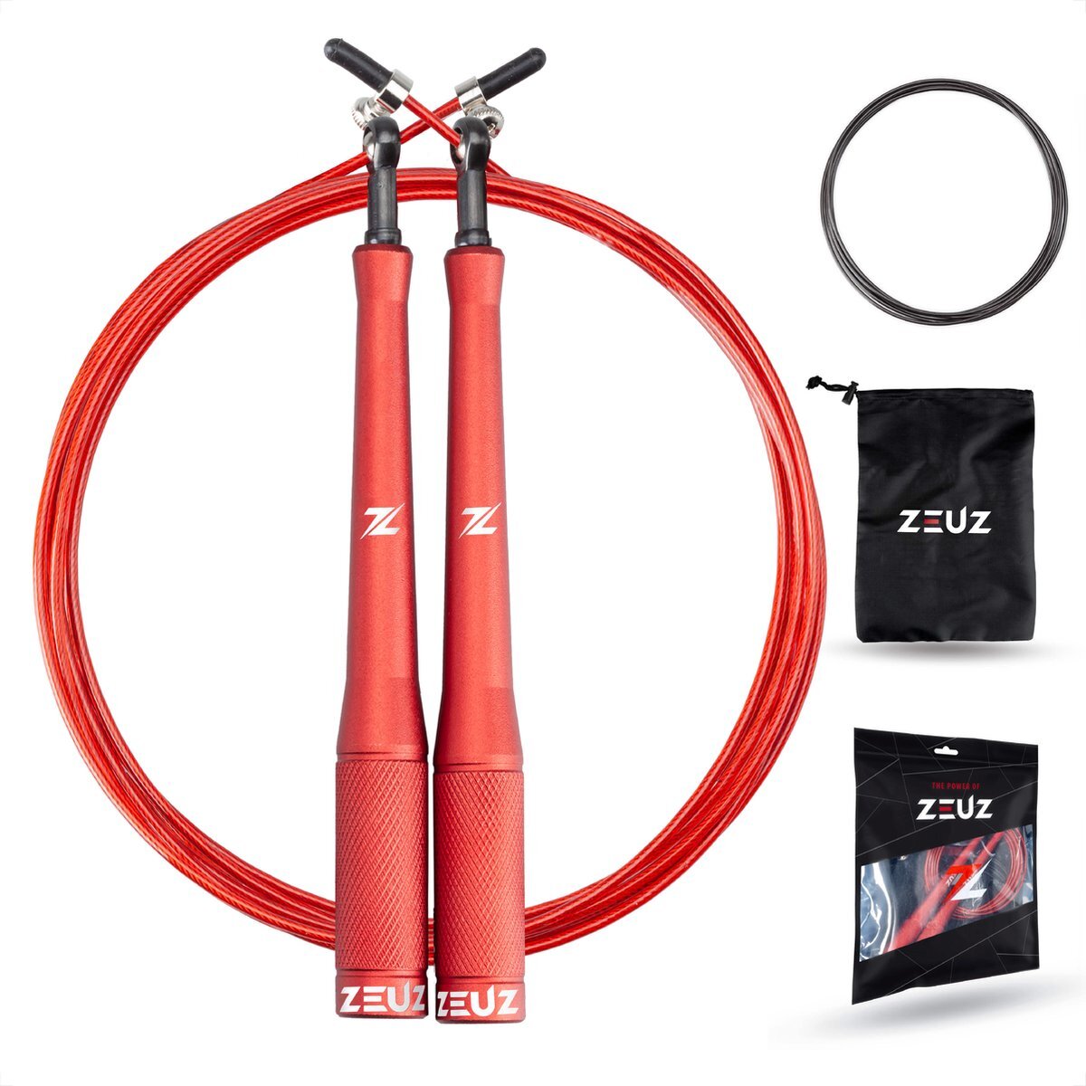 ZEUZ ZEUZ® Professioneel Crossfit & Fitness Springtouw – Verstelbaar – Speed Rope – Volwassenen – SR-2 - Rood