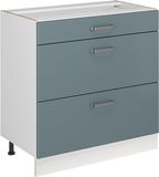 Vicco Keukenonderkast R-Line, Blauw-grijs/Wit, 80 cm met 3 laden zonder werkblad