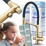ARI Keukenmengkraan Ari Flexible met uittrekbare en 360° draaibare uitloop, geschikt voor waterfilters, geborsteld goud