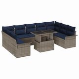 vidaXL Tuinbank Set 10-delig Grijs Poly Rattan