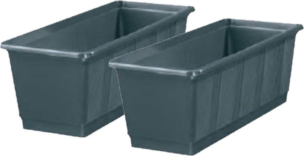 Geli Set van 2x plantenbakken antraciet grijs rechthoekig 60 x 17,5 x 14,5 cm - Bloembakken voor binnen/buiten