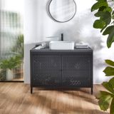 Hudson Reed Beswick meuble de salle de bain meuble lavabo en métal noir style industriel - 120cm de large avec plateau noir gris et lavabo à poser rectangulaire