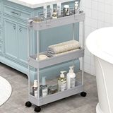 SAKA Slanke opbergwagen, 3 niveaus badkamer rollende utility cart opslag organizer uitschuifbare kar, mobiele rekken unit organizer trolley voor kantoor, badkamer, keuken, wasruimte, smalle plaatsen, grijs