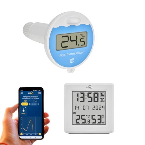 TFA Dostmann TFA.me Starterset Digitale zwembadthermometer en gateway, 35.8110, geschikt voor TFA.me-systeem WLAN, voor online bewaking van zwembaden, vijvers, ijsbaden, watertemperatuur, wit
