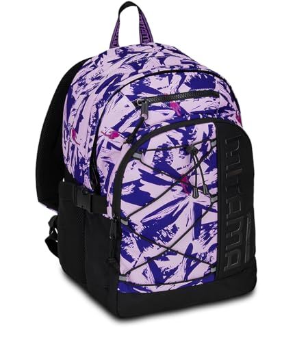 Mitama Rugzak met drievoudig compartiment, Full Flower met PC-tas, zwart en roze, basisschool en vrije tijd, meisjes, Zwart, Eén maat, Rugzak met drievoudig vak