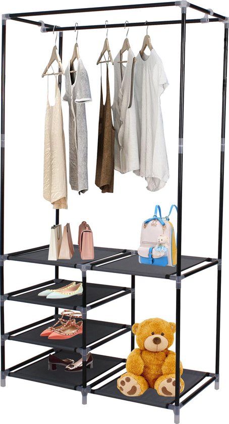 MaxxHome Kledingrek - Zwart - 84 x 160 cm - Met plank