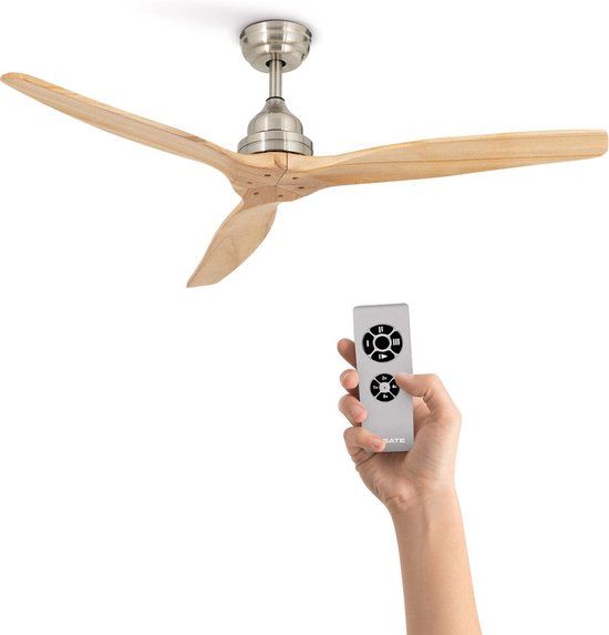 CREATE WIND WOOD Plafondventilator - 132cm - 75W - Met Afstandsbediening - Nikkel + Hout