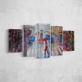 Homemania Afbeelding 5 steden en landschappen per woonkamer, meerkleurig, 100 x 3 x 60 cm, HM205PKNV-16, polyester, hout