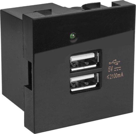 Maclean - USB wandcontactdoos lader 2x USB 2.1A - Zwart