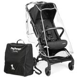 Peg Perego Lichtgewicht vliegwagen met regenbescherming, voor vliegtuig, compact, goedgekeurd voor hoedenplank, afmetingen handbagage, geschikt vanaf geboorte tot 22 kg, inclusief reistas, True Black