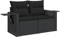 vidaXL Tuinbank met kussens, 2-zits, zwart, polyrotan