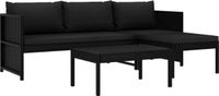 vidaXL 3-delige Loungeset met Kussens Poly Rattan Zwart