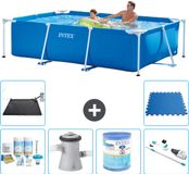 Intex Rechthoekig Frame Zwembad - 260 x 160 x 65 cm - Blauw - Inclusief Onderhoudspakket - Zwembadfilterpomp - Filter - Stofzuiger - Solar Mat - Vloertegels - 7-delig