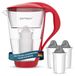 Carafe filtrante en verre, rouge, 2 litres, avec 3 cartouches de filtration pour eau dure