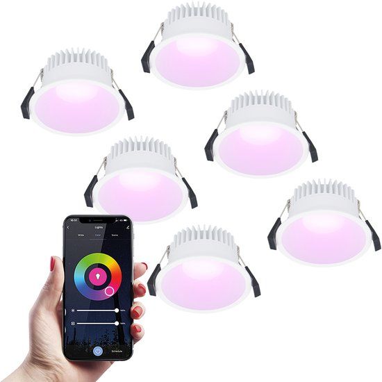6x HOFTRONIC SMART Finn Smart LED Inbouwspot - RGBWW - WiFi + Bluetooth - 630 Lumen - Wit