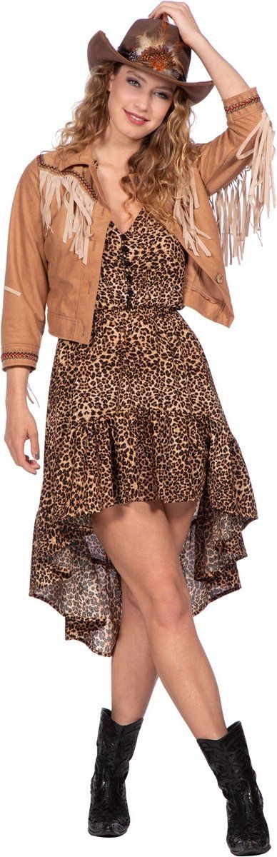Wilbers Cowboy & Cowgirl Kostuum | Cowgirl Pistool Paula Jas Vrouw | Maat 44 | Carnavalskleding | Bruin