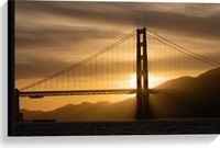 Merkloos / Sans marque Canvas - Zonsondergang achter Hangbrug Golden Gate Bridge - 60x40 cm Foto op Canvas Schilderij