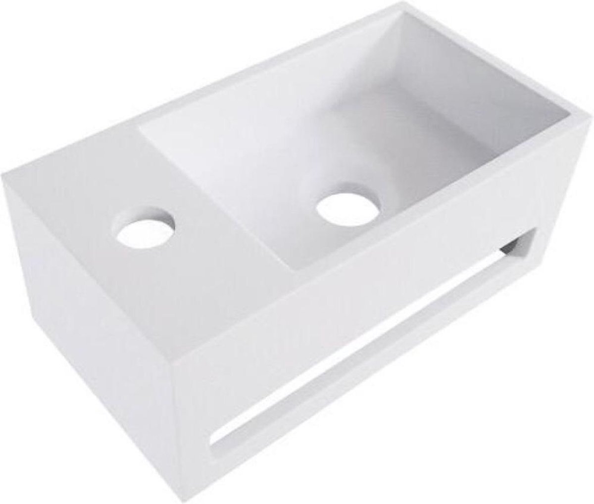 Bewonen Aloni Mini Fontein Met Handdoekhouder - 35,8x20,5x15,7cm - Kraangat Links - Wit