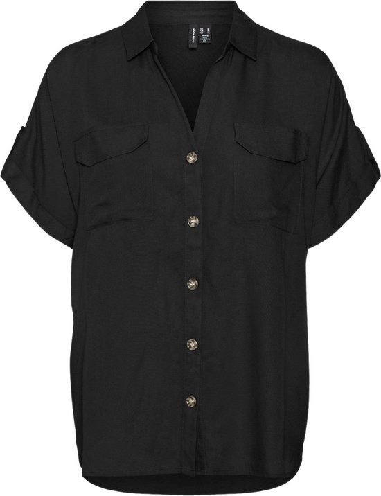 Vero Moda Bumpy Woven SS Outdoorshirt - Zwart - Maat XS - Dames