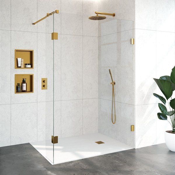 Saniclass Create Inloopdouche 140x200cm profielloos met antikalk en 8mm veiligheidsglas Goud geborsteld 4JC2-140/30u