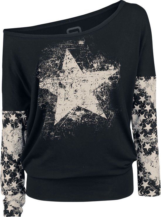 R.E.D. by EMP Zwart shirt met lange mouwen en sterrenprint - Dames - M