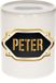 Bellatio Decorations Shoppartners Bv Spaarpot met voornaam Peter - wit - met goud/zwart embleem - 8 x 9 cm - keramiek - met afsluitdop - cadeau verjaardag