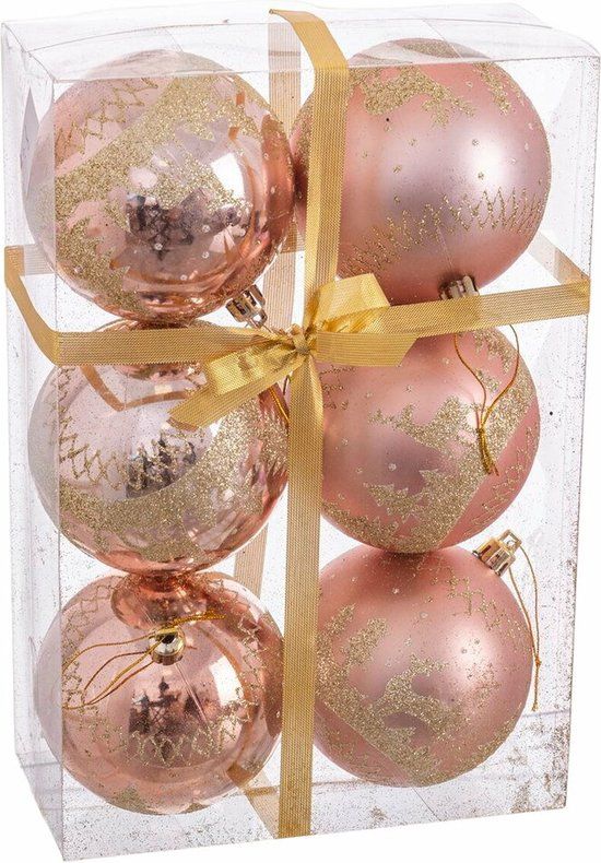Roze Kerstballen Plastic Herten - 6 Stuks