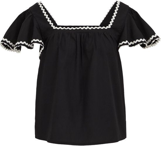 WE Fashion Dames top met vierkante hals, mouwloos, regular fit, effen, katoen, zwart, maat XS
