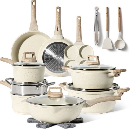 JUST PERFECTO HOUSEHOLD APPLIANCES 21-Delige Pannenset Inductie - Beige - PFAS vrij - Koudgrepen