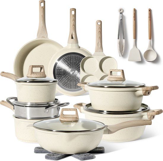 JUST PERFECTO HOUSEHOLD APPLIANCES 21-Delige Pannenset Inductie - Beige - PFAS vrij - Koudgrepen