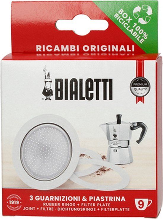 Bialetti - Filterplaatje + 3 ringen voor Moka Express 9 kops - Zilver