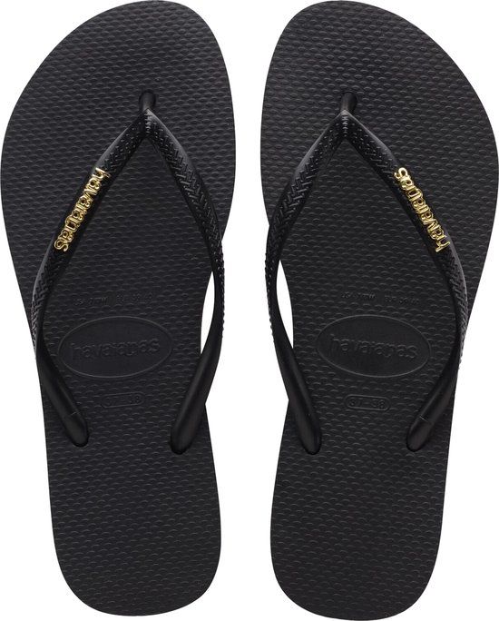 Havaianas Slim Logo Metallic Teenslippers - Zwart/Goud - Maat 37/38 - Dames