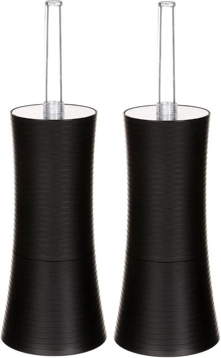 5five - WC-/toiletborstels met houder zwart kunststof 38 cm - Set 2x