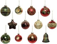 Decoris Kerstballen Glas Luxe Mix 12 Stuks Kerstdecoratie Meerkleurig