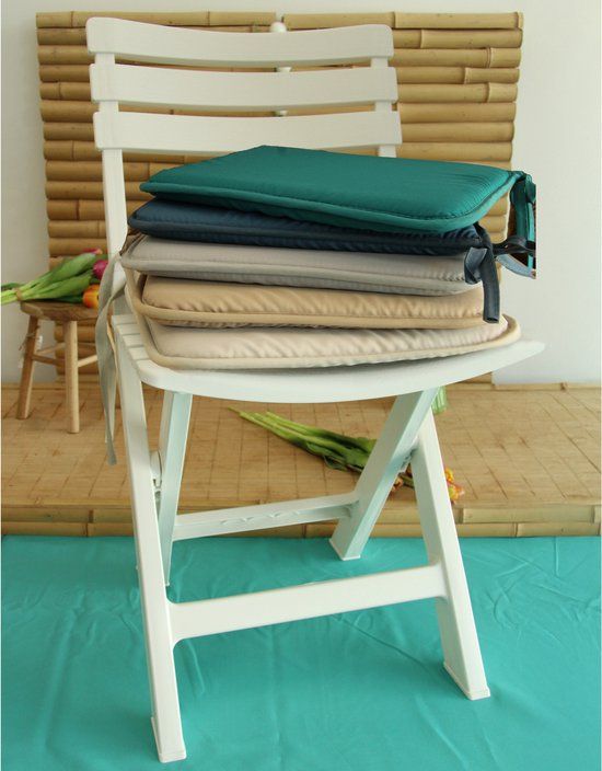 Stof Textile Home stoelkussens - lichtbruin - 38 x 38 x 3 cm - voor binnen - touwtjes sluiting - zitkussens plat - vierkant
