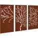 Décoration murale de jardin 3 pièces 105x55 cm design d'arbre en acier