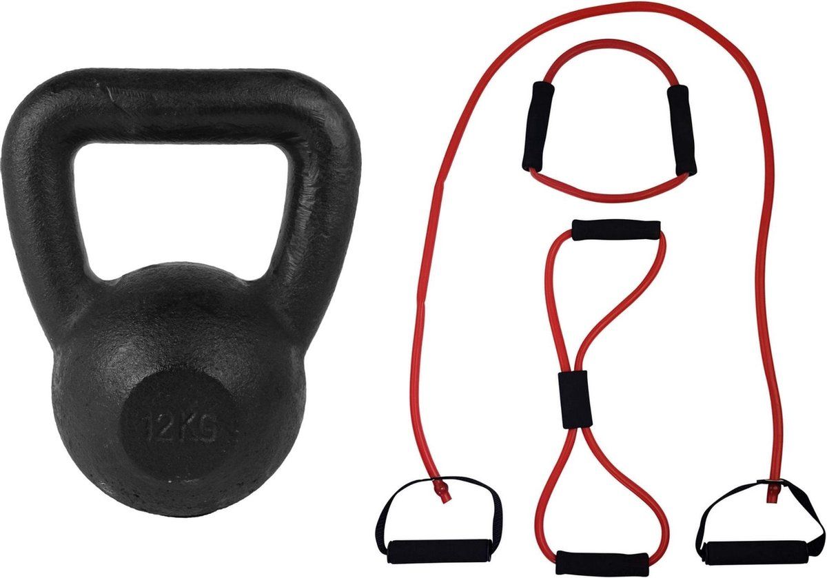 Tunturi Fitness Set - Tubing Set Rood - Kettlebell 12 kg