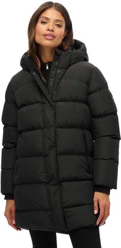 Superdry Sports Halflange Pufferjas met Capuchon Dames Zwart