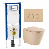 Geberit QeramiQ Dely Toiletset - 36.3x51.7cm - Geberit UP720 inbouwreservoir - rimless - diepspoel - 35mm zitting - softclose - bedieningsplaat beige - ronde knoppen - mat beige