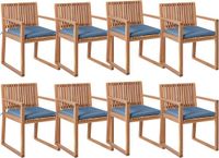 Beliani SASSARI II - Tuinstoel set van 8 - Bruin/Blauw - Acaciahout